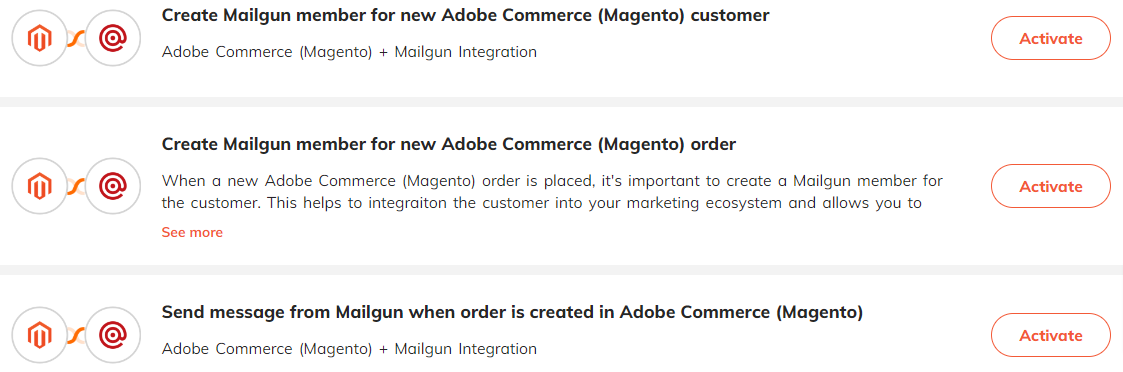 Popular automations for Adobe Commerce (Magento) & Mailgun integration.