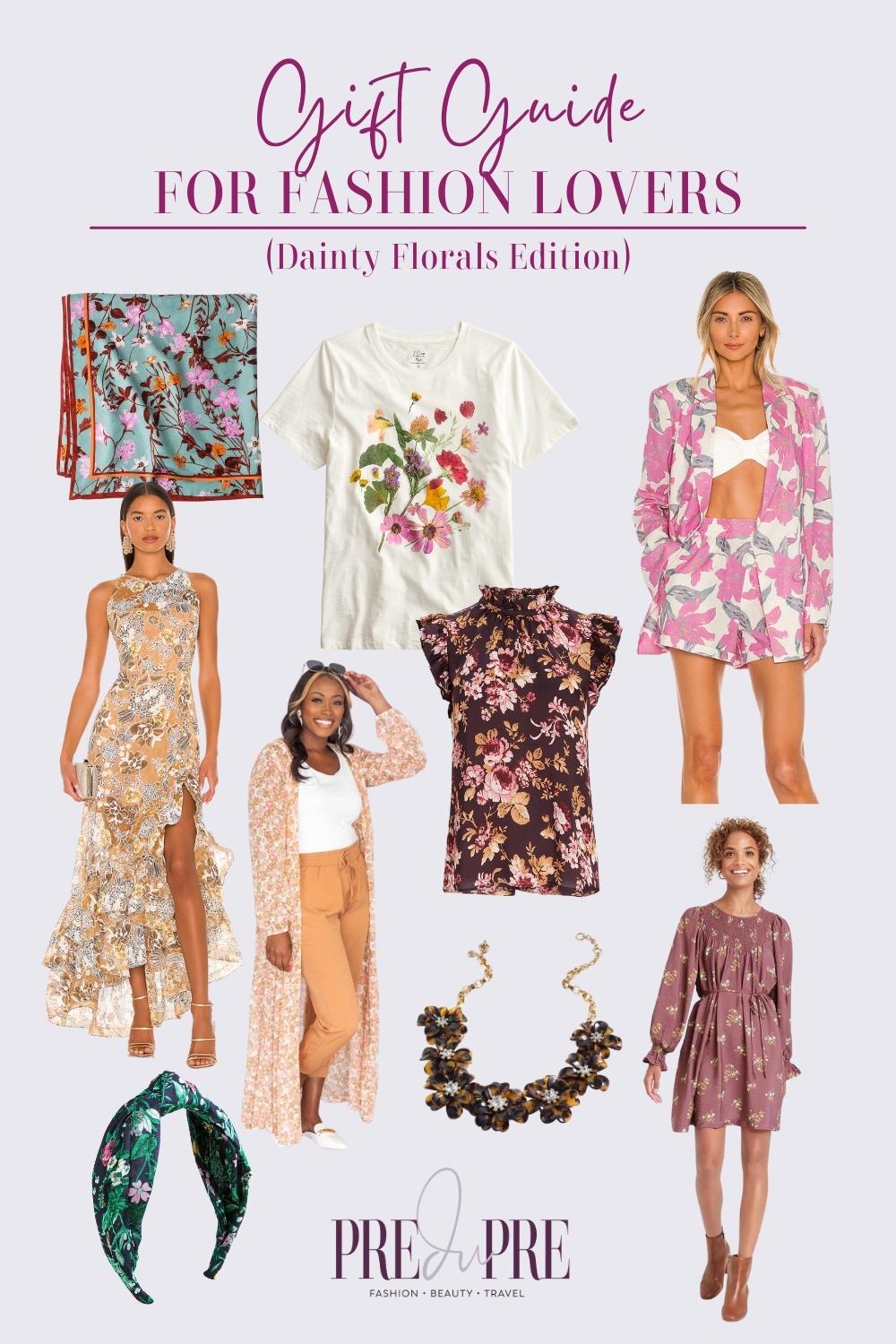 gift guide for floral print lovers.  includes dresses and accessories
