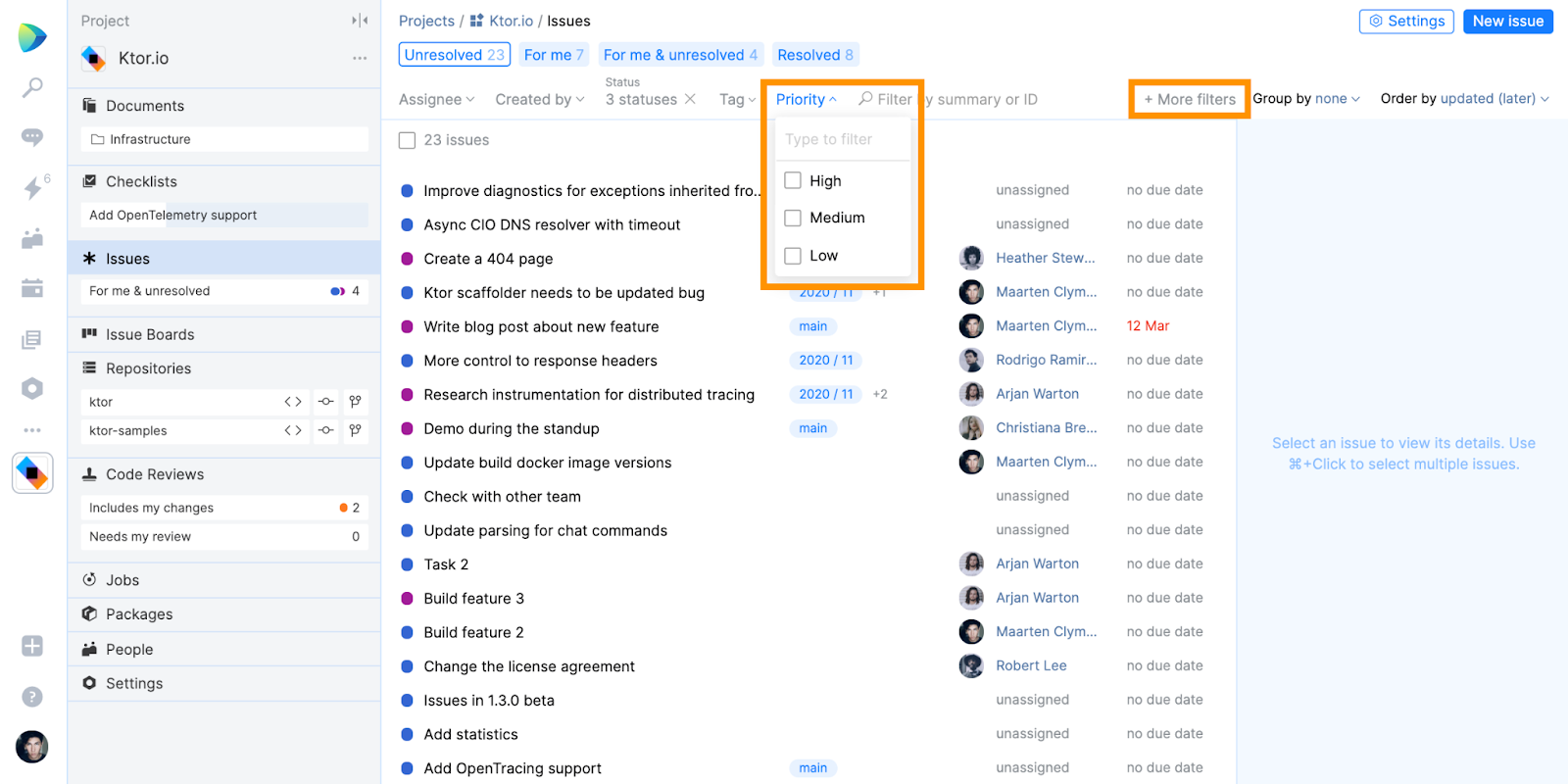 Filter Space issues by custom fields