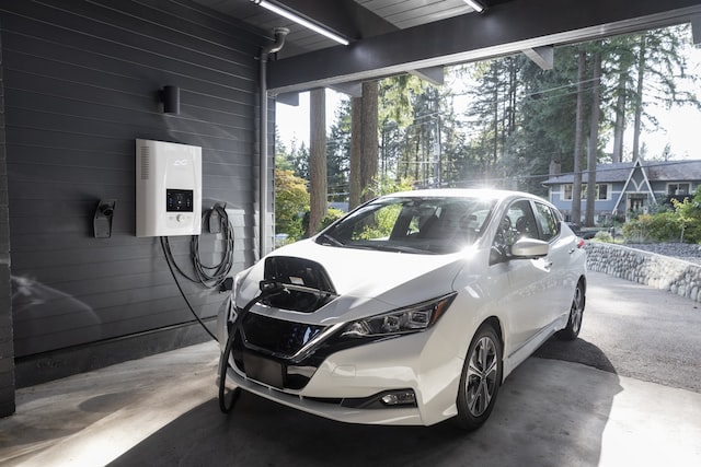 Nissan leaf connected to a home wall charger