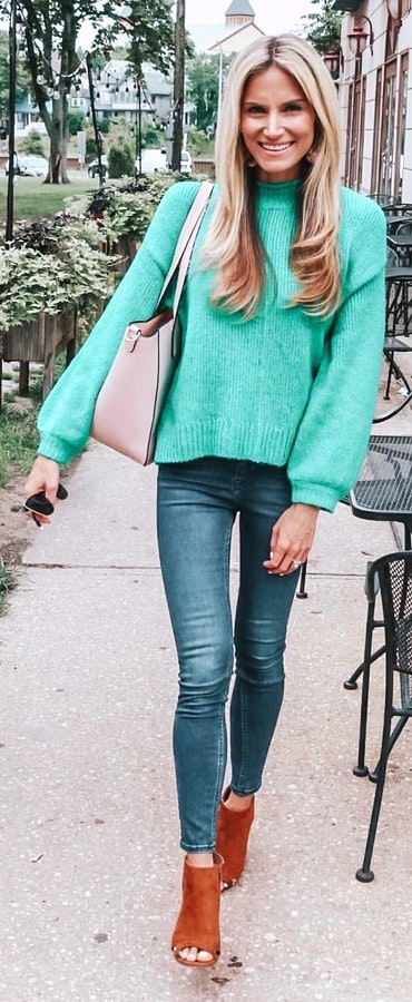 Green Sweater fall Outfit Idea 
