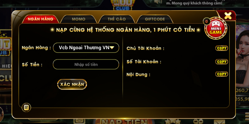 Hướng dẫn nạp tiền cổng game Hit Club thông qua I-Banking