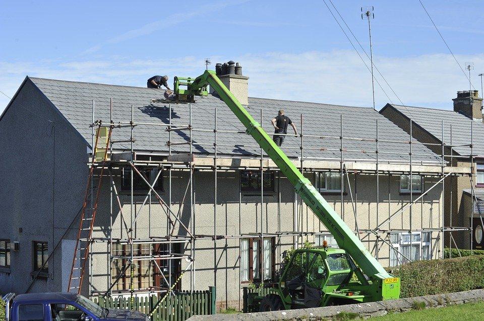 Scaffold, Roof, Tiles, Repair, Building, Construction