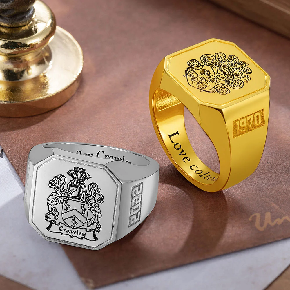 Personalized Engraved Square Signet Ring for Graduates Men