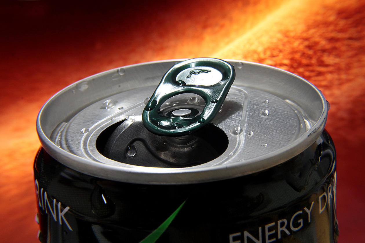 close-up shot of opened tin can of an energy drink brand