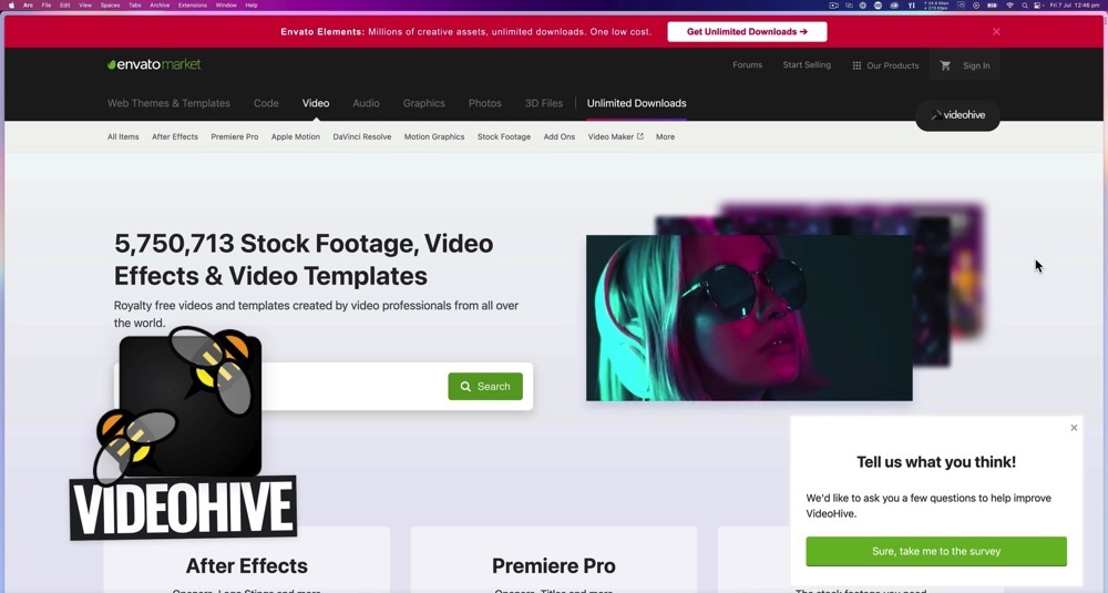 VideoHive page in EnvatoMarket website