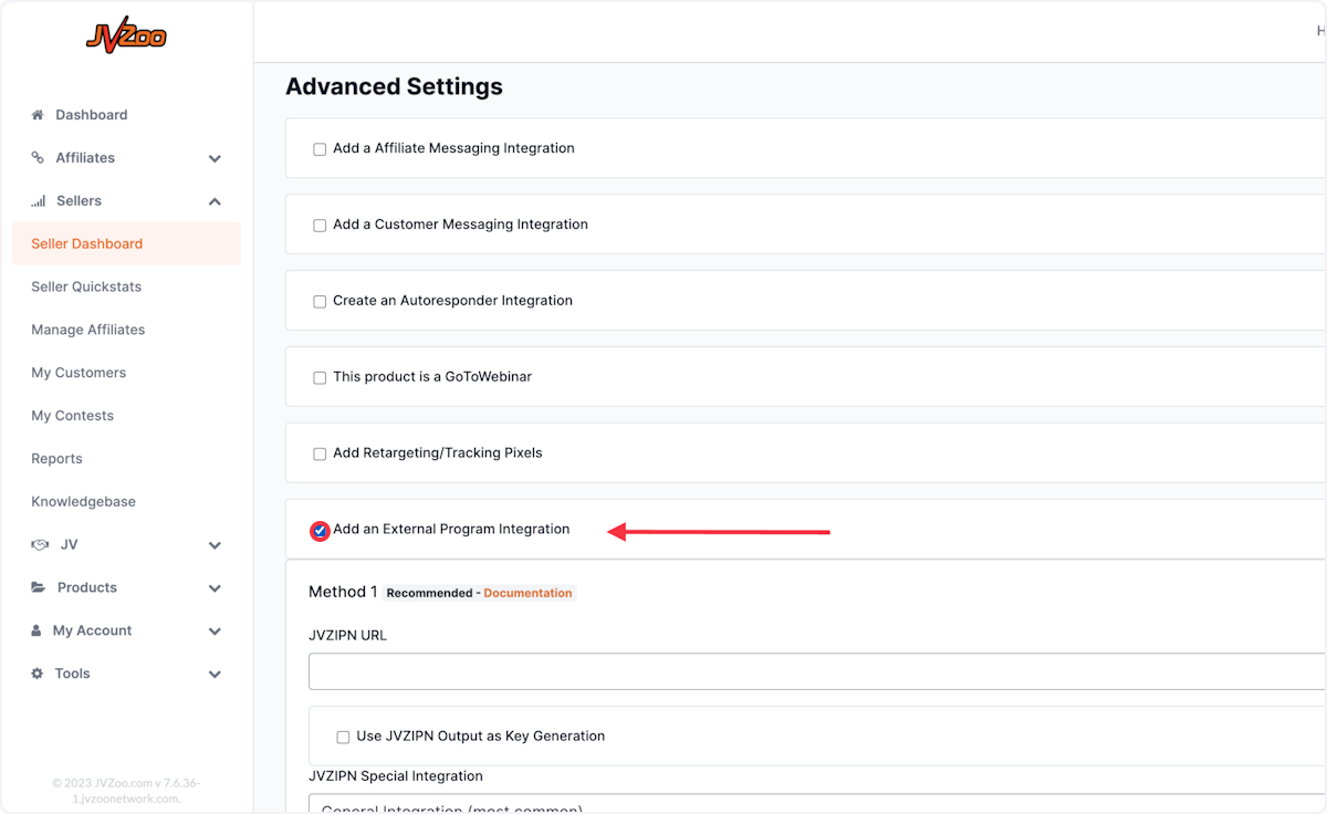 Check the Add an External Program Integration option.