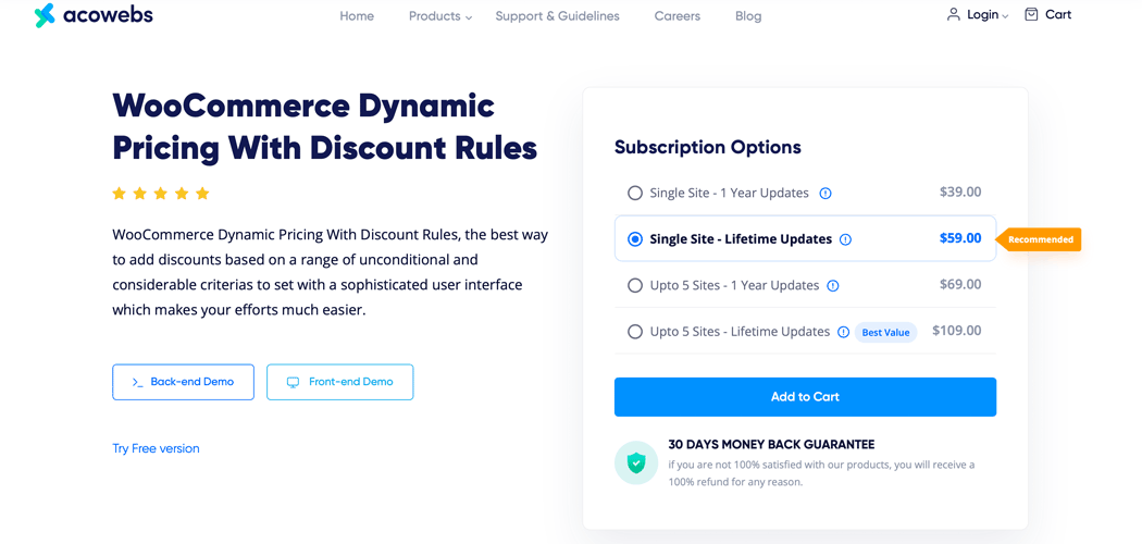 WooCommerce Dynamic Pricing With Discount Rules plugin page.