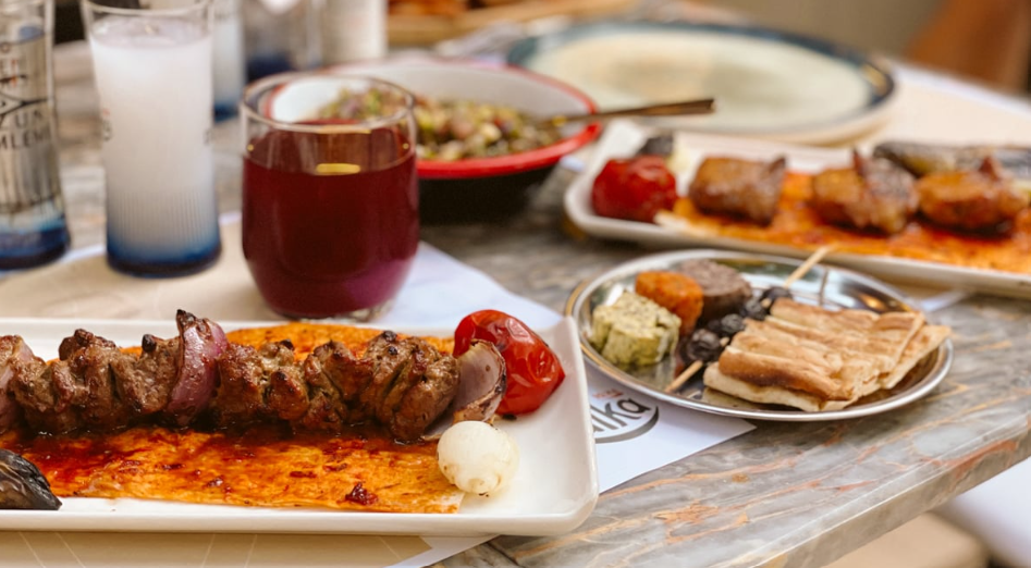 Kebab with Turkish Raki.
