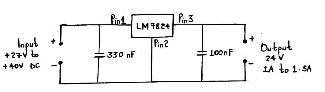 Circuit of LM7824 IC as a +24V voltage regulator 