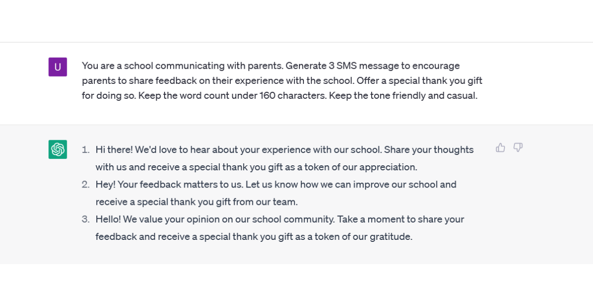 chatgpt prompt and response for receiving feedback