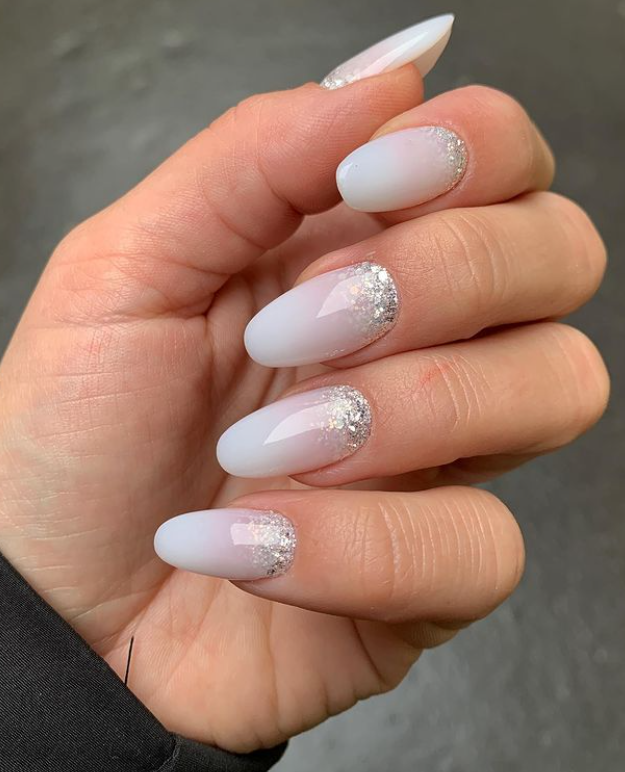 Glittering Shine White Nails With Design