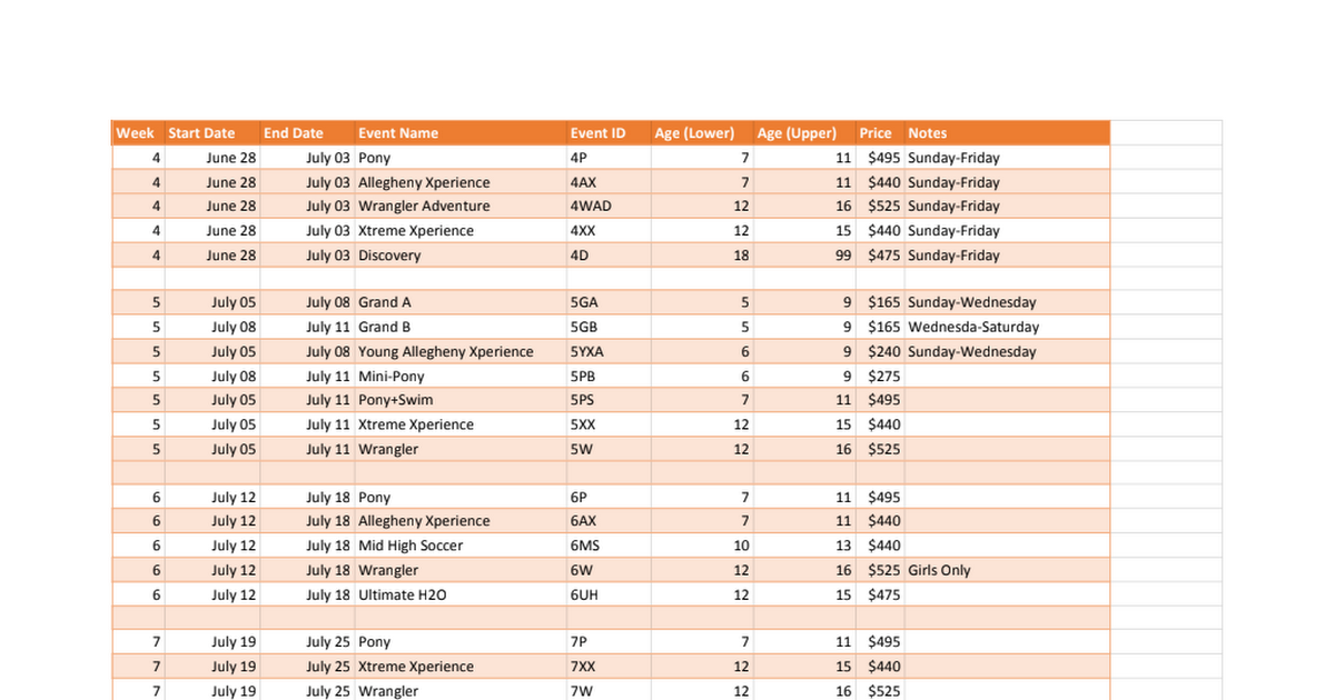 2020 Event Schedule Google Sheets