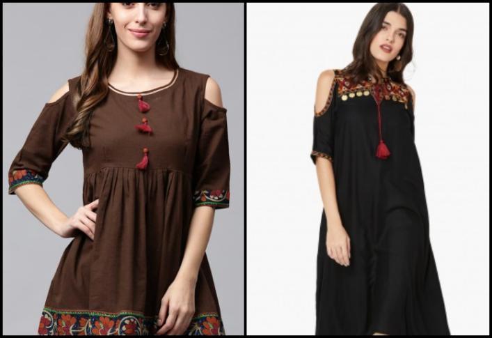 Alluring frill cold shoulder sleeves for kurtis