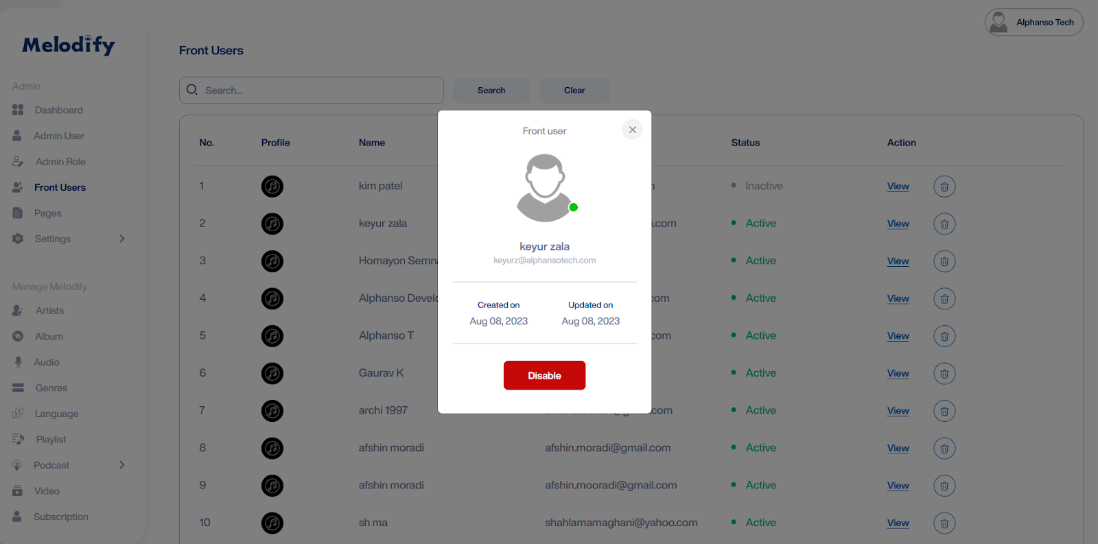 Melodify Front Users