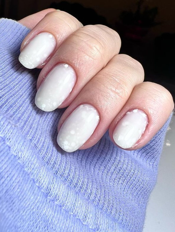 White On White White Nails With Design