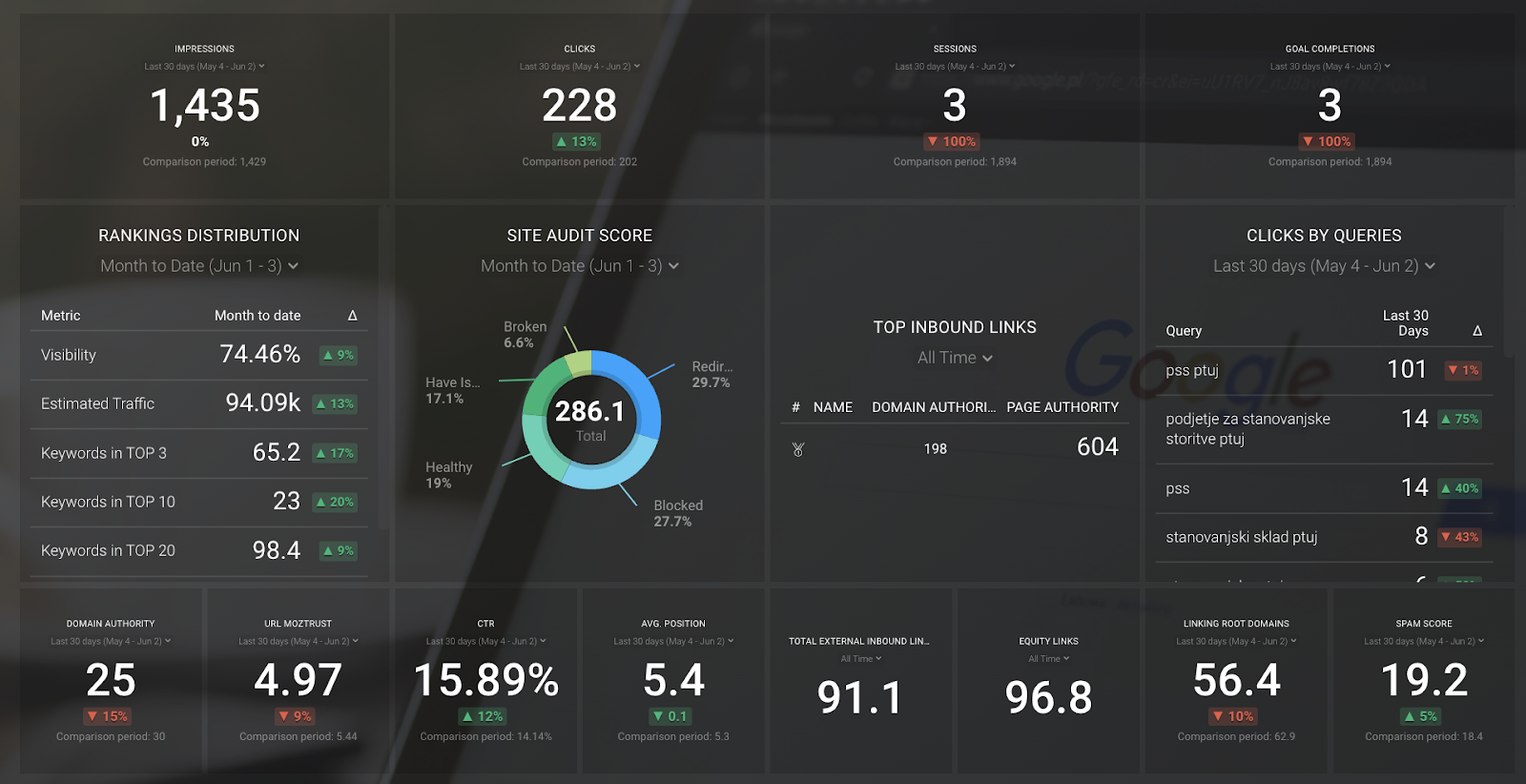 SEO Overview Dashboard 