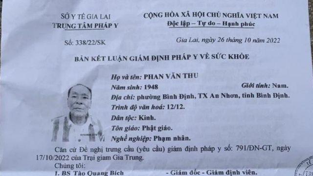 Bản kết luận giám định pháp y về sức khỏe ông Phan Văn Thu do gia đình cung cấp