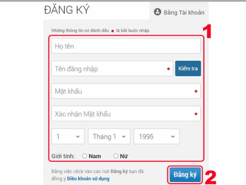 Người dùng nhập đầy đủ thông tin để đăng ký tài khoản tại Zingplay