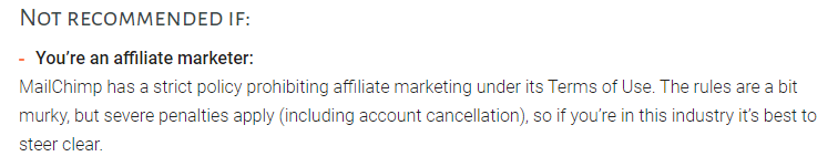 MailChimp's Terms of Use prohibit affiliate marketing