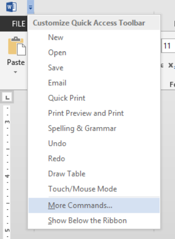 Click 'More Commands' on Quick Access Toolbar to add custom macro