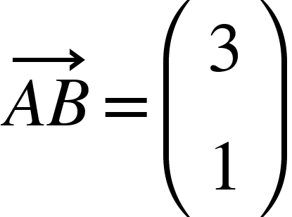 {"mathml":"<math style=\"font-family:stix;font-size:16px;\" xmlns=\"http://www.w3.org/1998/Math/MathML\"><mstyle mathsize=\"16px\"><mover accent=\"true\"><mrow><mi>A</mi><mi>B</mi></mrow><mo>→</mo></mover><mo>=</mo><mfenced><mtable><mtr><mtd><mn>3</mn></mtd></mtr><mtr><mtd><mn>1</mn></mtd></mtr></mtable></mfenced></mstyle></math>","truncated":false}
