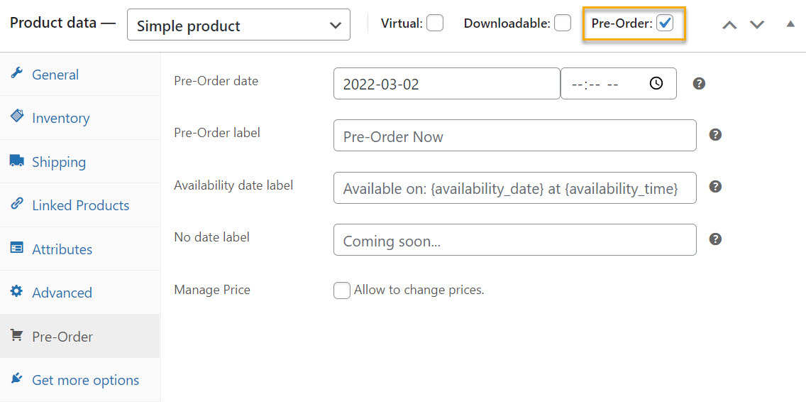 product data pre order