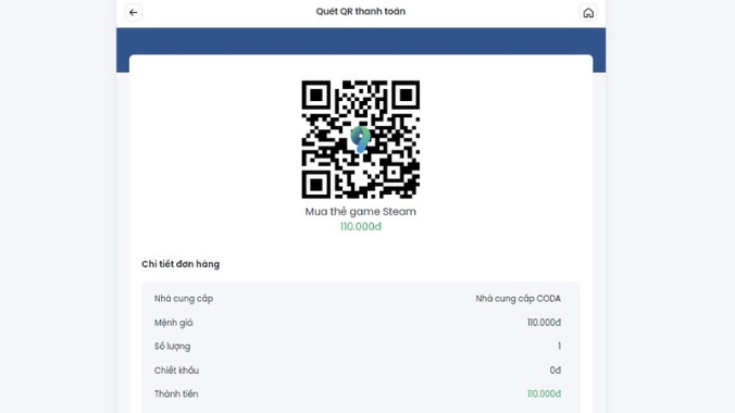 Quét mã QR thanh toán giao dịch Steam Wallet Code với 9Pay