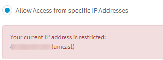 Meldung, die darauf hinweist, dass Ihre aktuelle IP-Adresse eingeschränkt ist