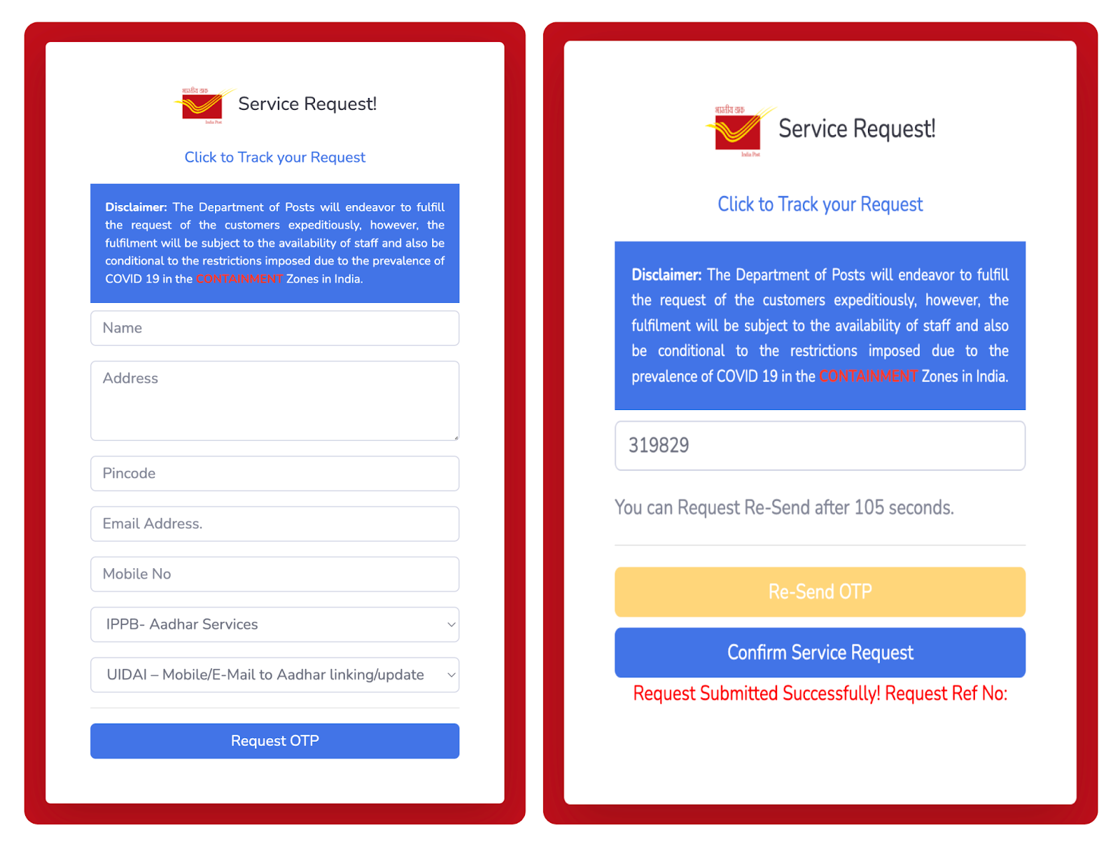 Post office aadhar linking