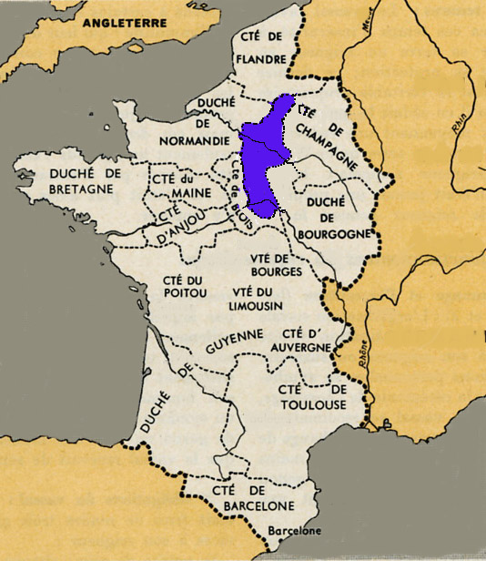 Royal lands (in blue) by the end of the 10th century