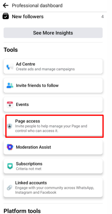 Step two how to add admins to facebook page from mobile app