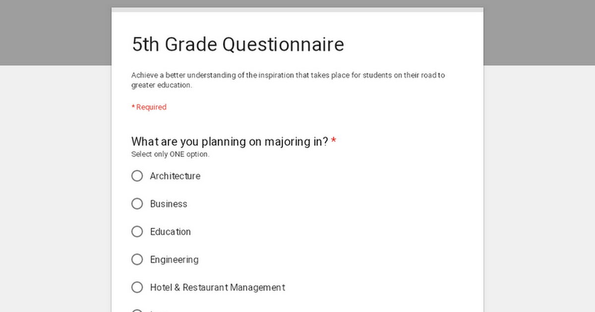 5th Grade Questionnaire