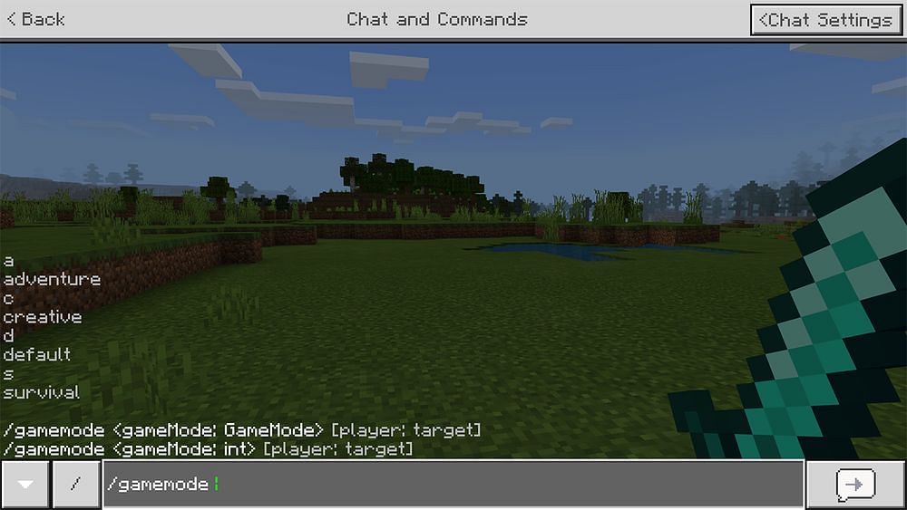 Screenshot of chat and commands option in Minecraft
