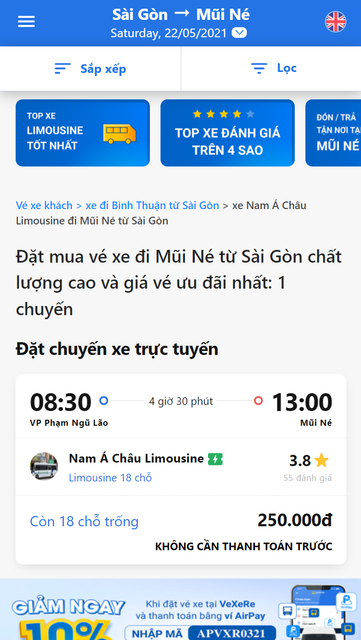 Chọn giờ đi phù hợp với nhu cầu.