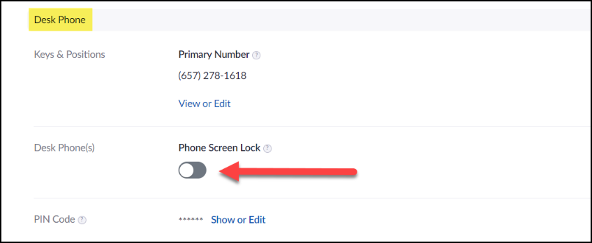 Phone Screen Lock toggle button