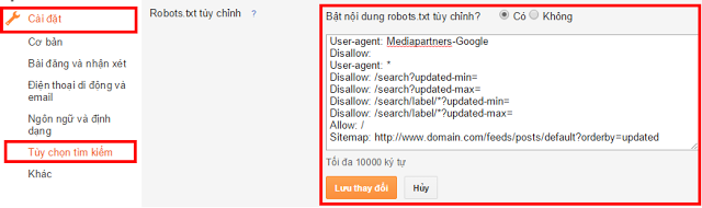 Cài đặt file robot cho blogspot