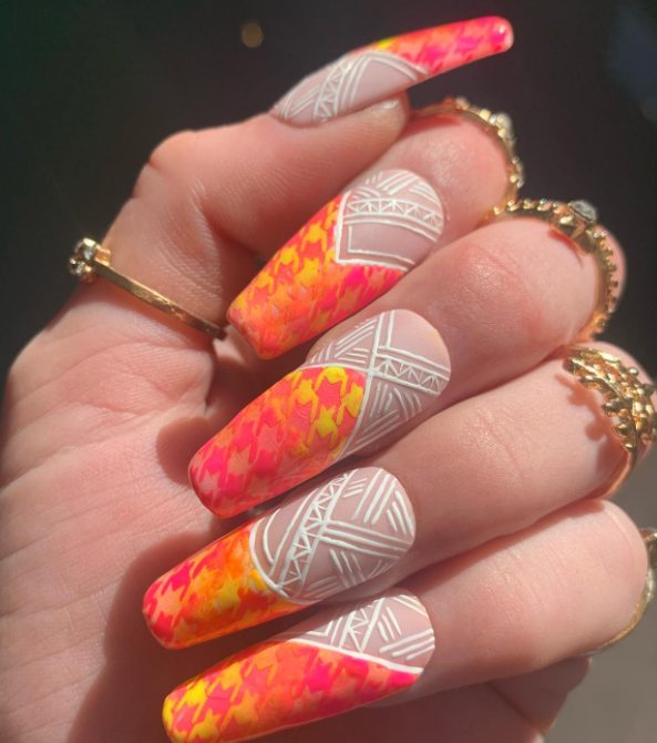 Houndstooth Neon Nail Designs