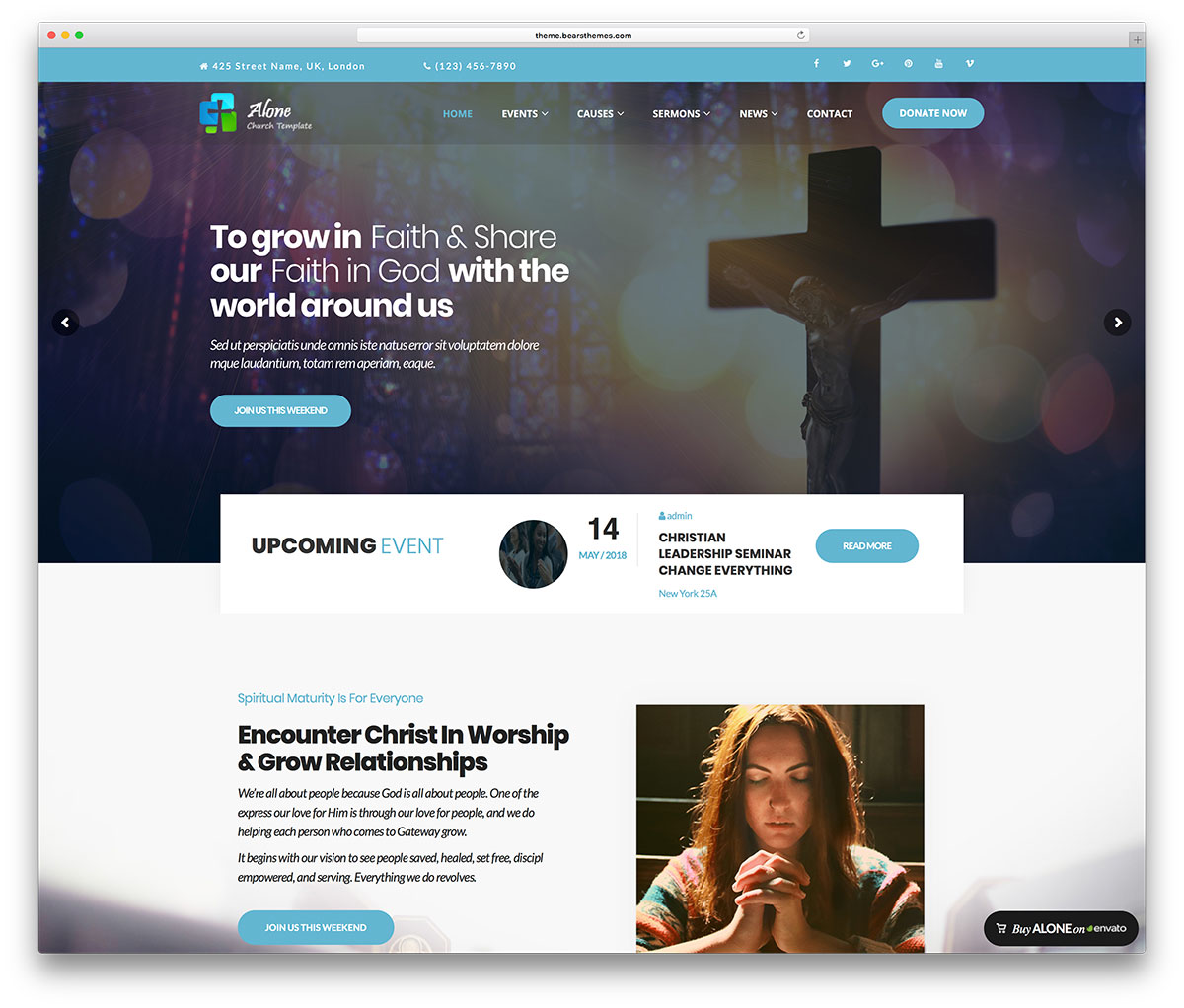 alone - tema de WordPress para iglesias modernas