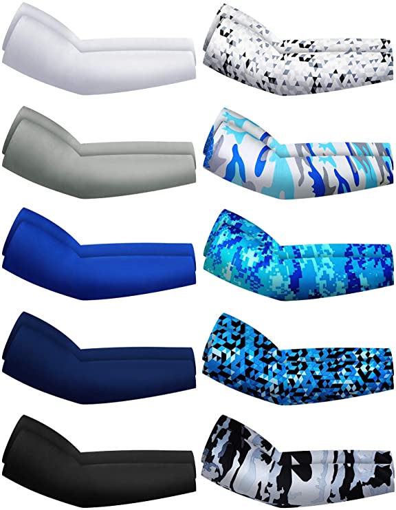 10 Pairs Sun Protection Arm Sleeves Cooling Sports Compression Athletic Sleeves for Basketball Running Cycling Golfing