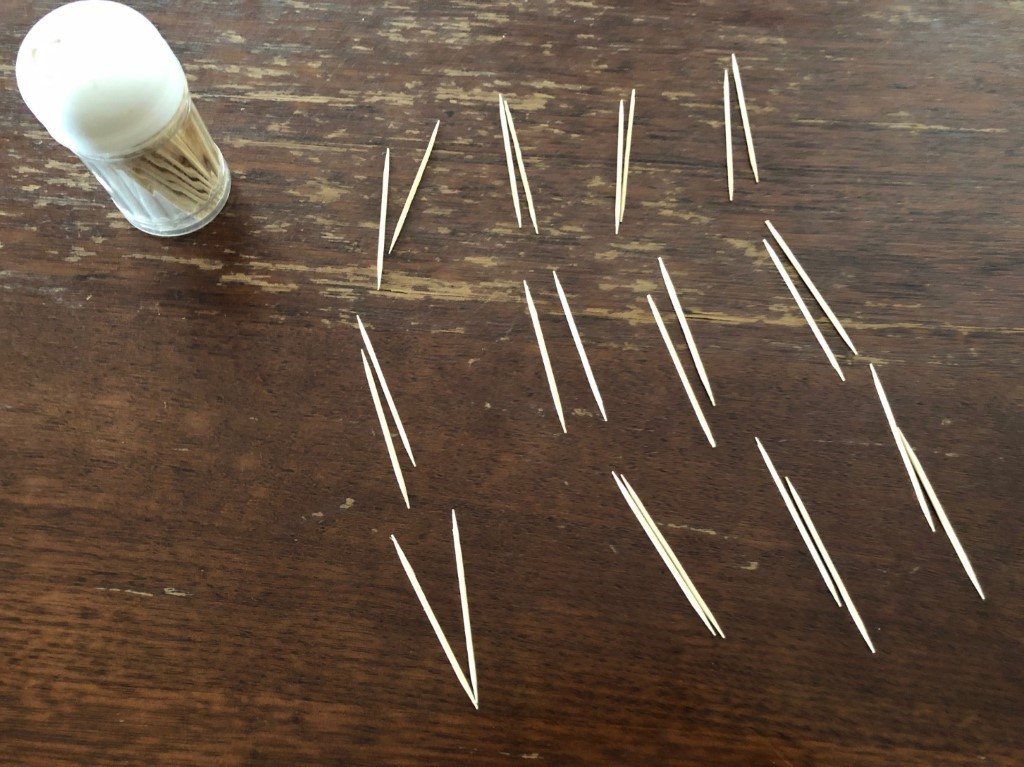3 rows of toothpicks, each row contains 4 bundles of 2 toothpicks.