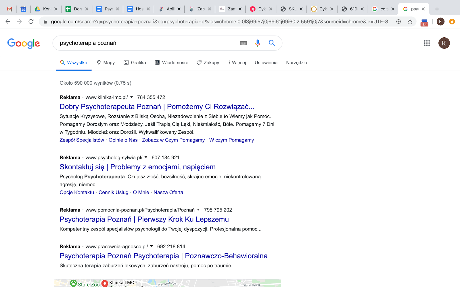 wyniki wyszukiwania frazy "psychoterapia poznań" w google