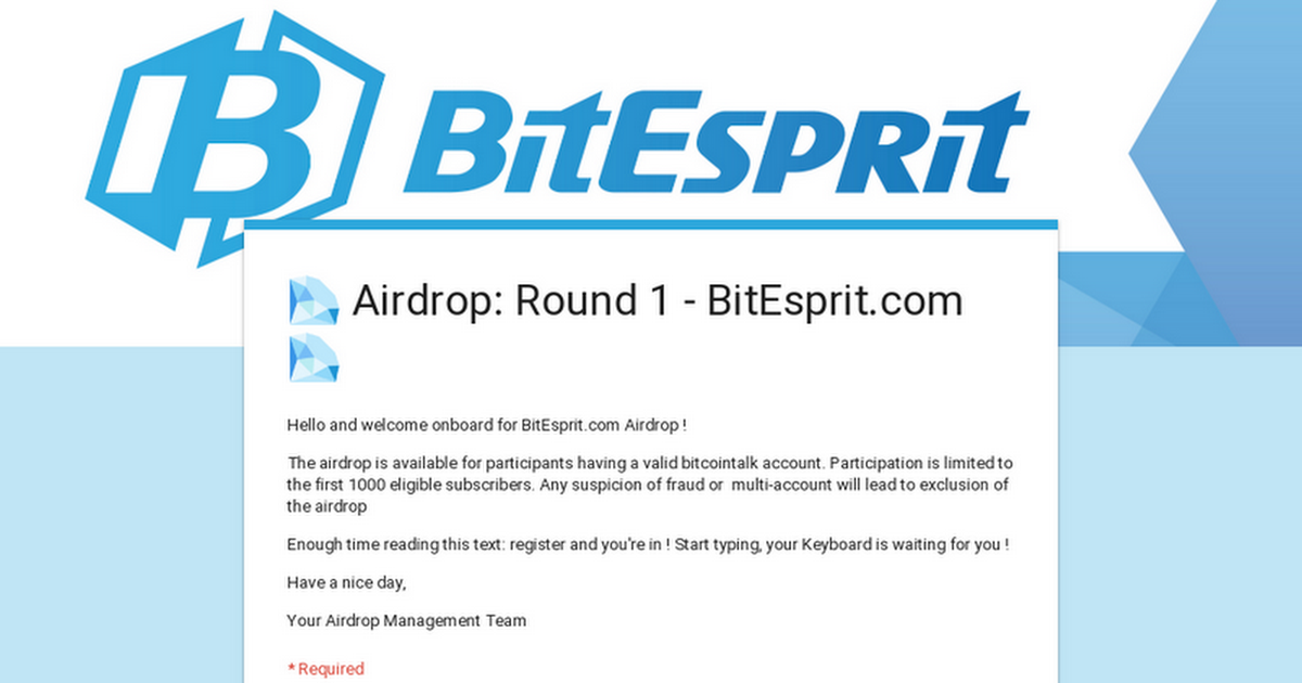 💎 Airdrop: Round 1 - BitEsprit.com 💎