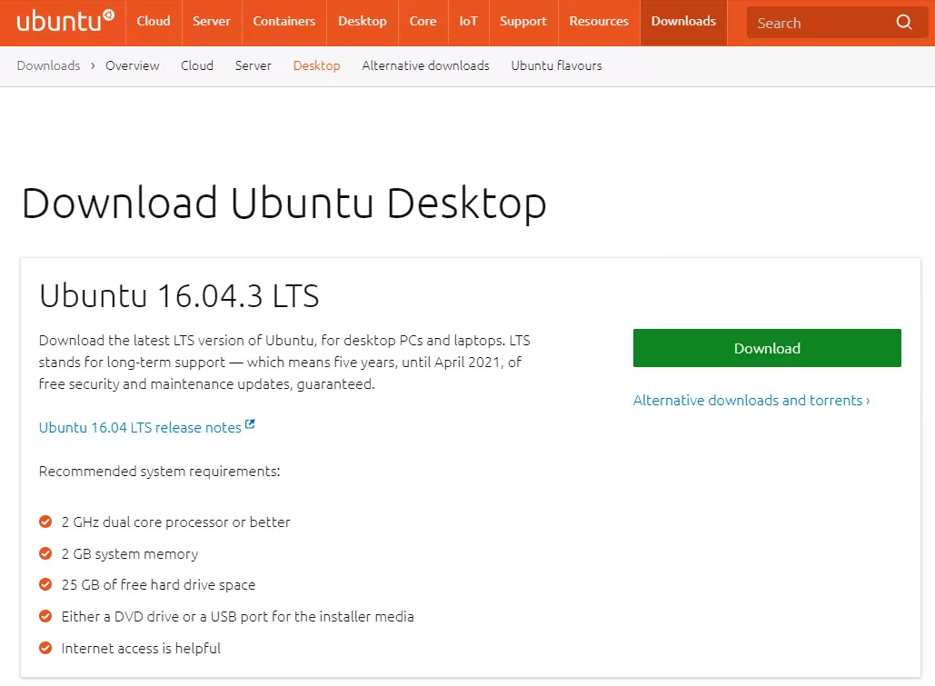 chọn phiên bản ubuntu