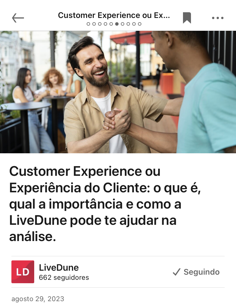 Publicação sobre customer Experience no linkedin na LiveDune