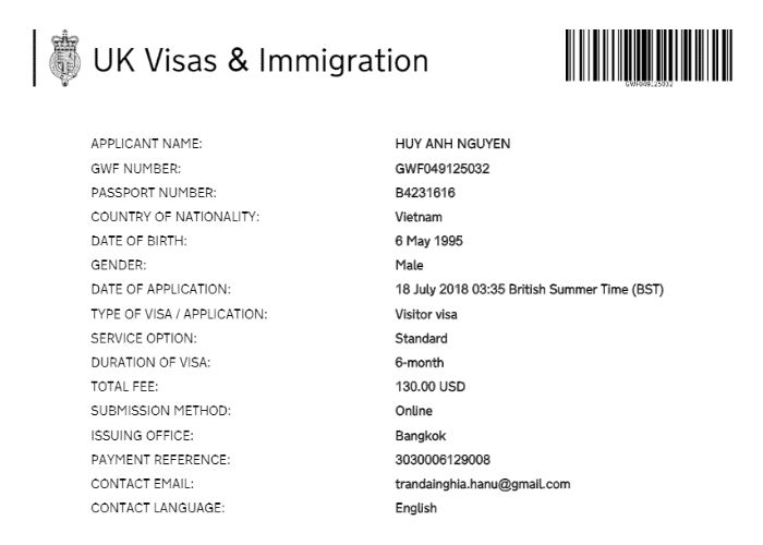 Dịch vụ làm visa Anh - Mẫu tờ khai xin visa Anh