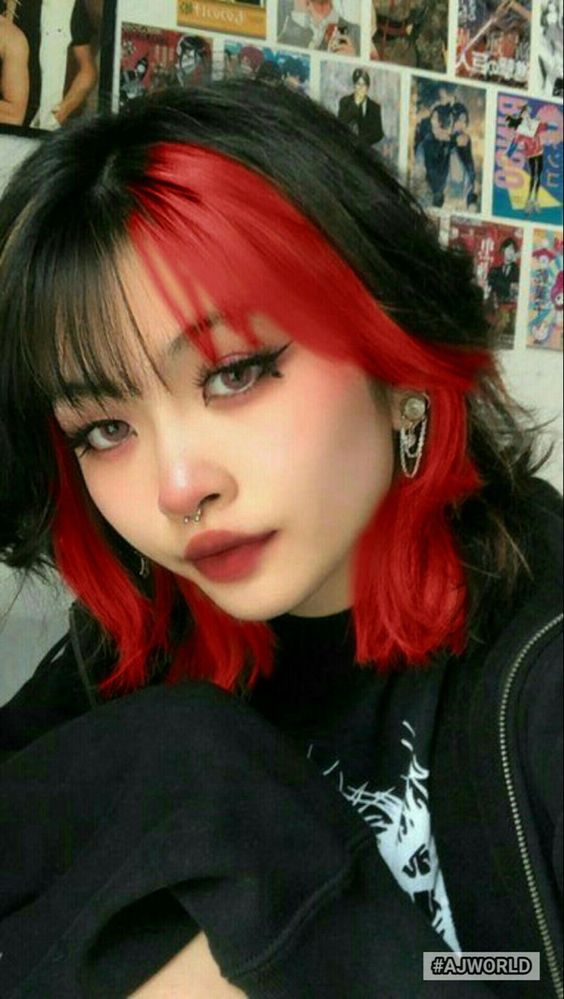Picture of a girl wearing the red and black hair