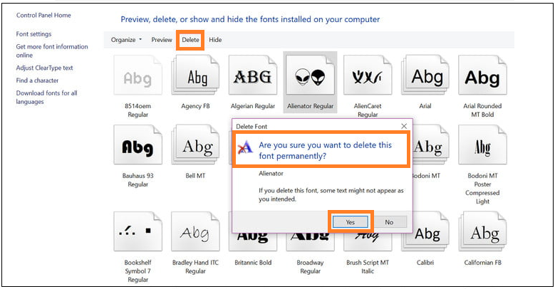 How to delete Fonts on Windows 10