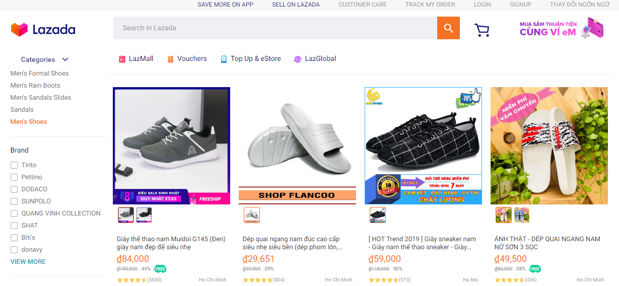 Ngành hàng thời trang giày nam của lazada