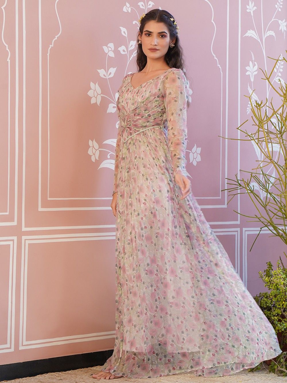 the loom - Pink White Printed Chiffon Dress